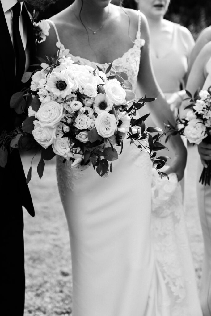 Close up of Bride holding bouquet