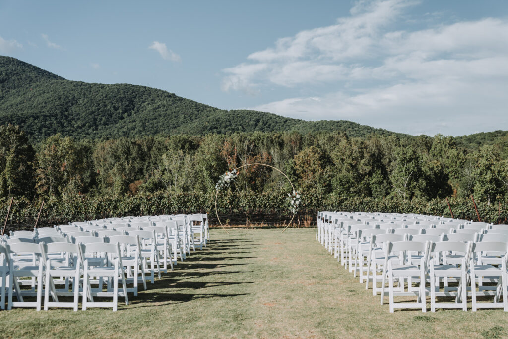 Winery Wedding ceremony at Yonah Mountain Vineyards