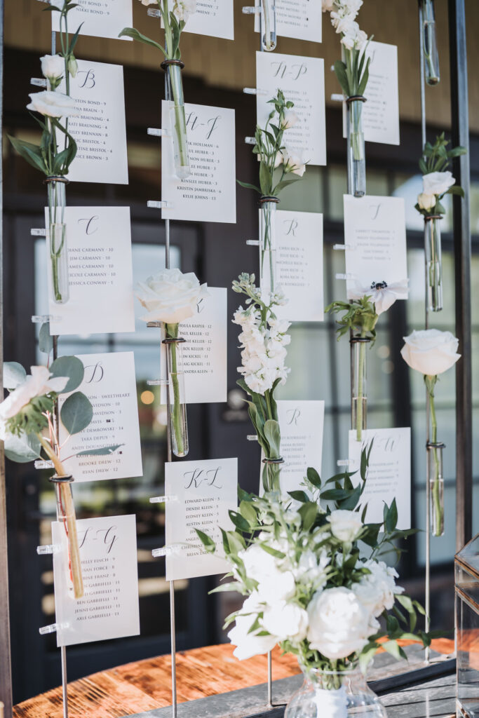 Wedding details of seating chart.