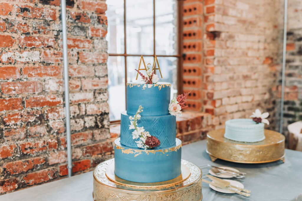 Blue wedding cake and a small gluten free cake