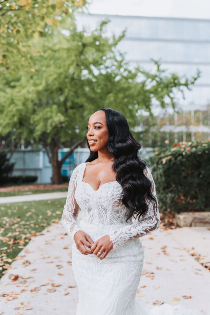 Bride portrait outside of the dekalb history museum