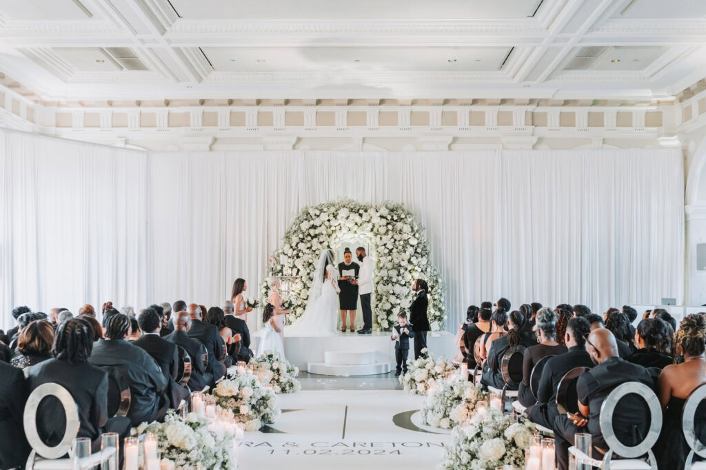 Wedding ceremony in the marble courtroom at Historic Dekalb Courthouse