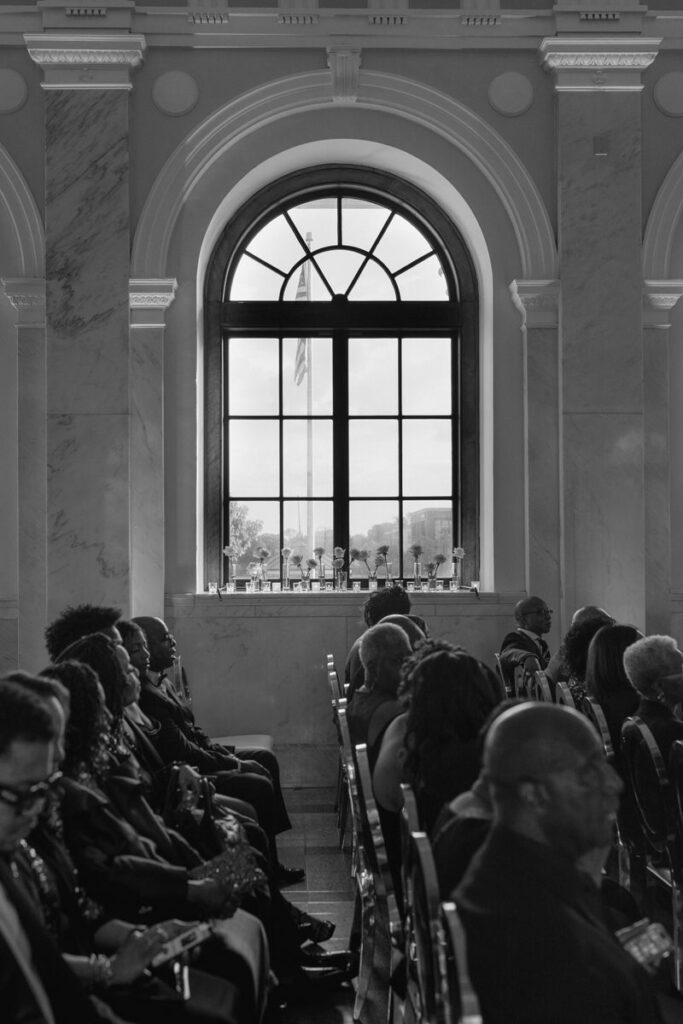 Wedding ceremony in the marble courtroom at Historic Dekalb Courthouse