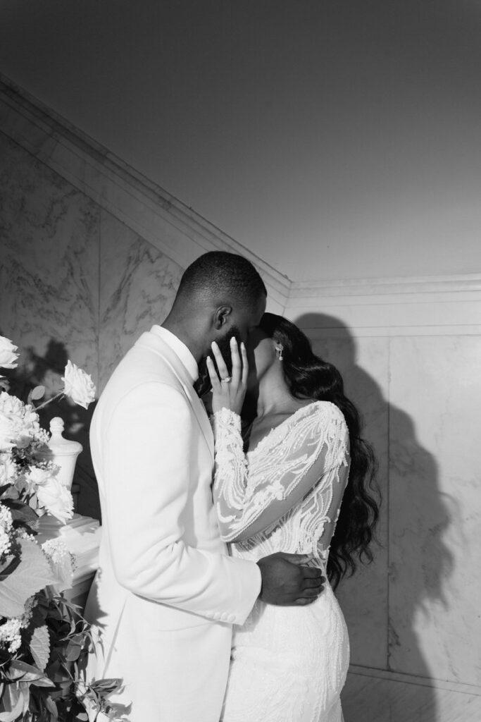 Bride and groom portraits inside Historic Dekalb Courthouse