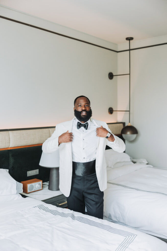 groom getting ready at the Thompson Atlanta Hotel in Buckhead