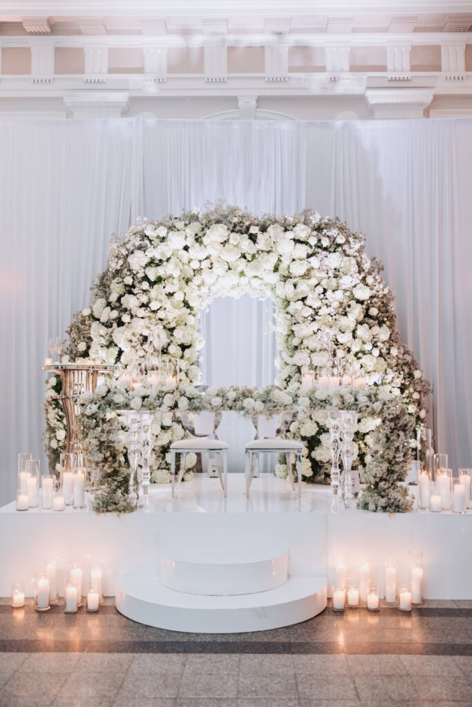 Historic Dekalb Courthouse courtroom set up for wedding reception