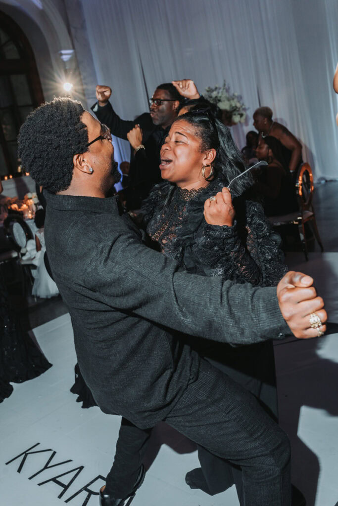 couple dances during wedding reception at the dekalb courthouse wedding venue